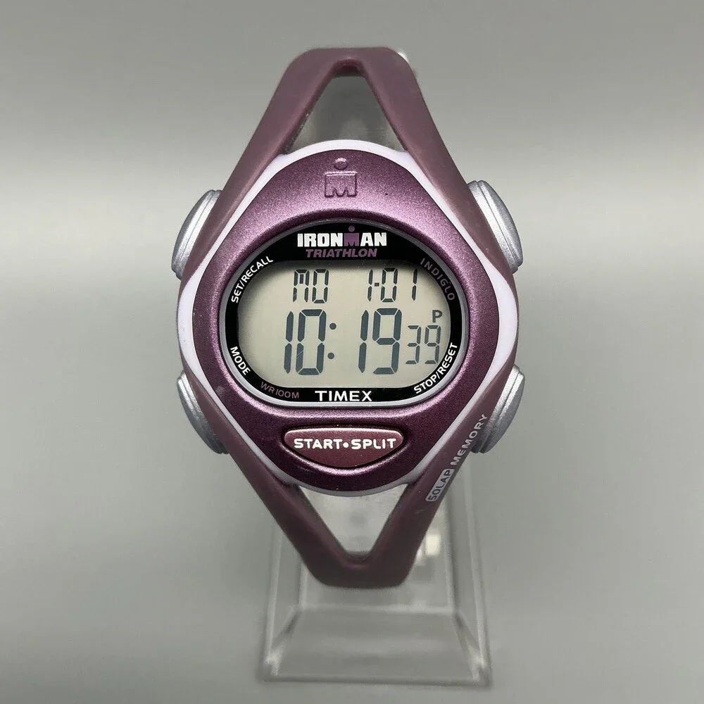Timex Ironman Triathlon Women Watch 34mm Gray Digital Purple Indiglo New Battery